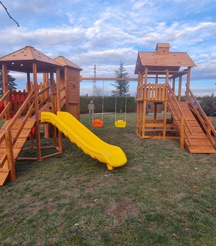 Ahşap Çift Kule Kaydıraklı Oyun Parkı AK1110