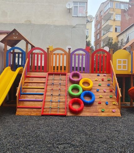 Ahşap Çift Kaydıraklı Oyun Parkı AK1115