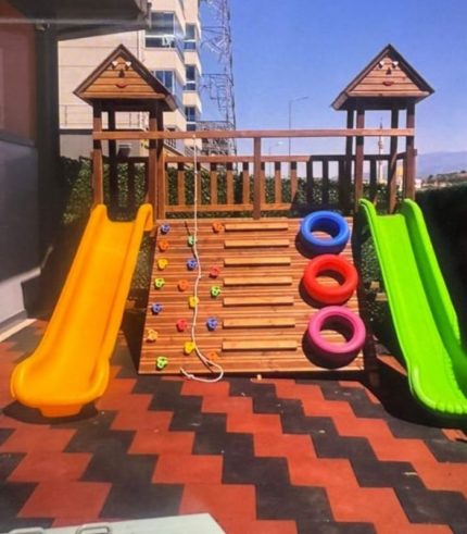 Ahşap Çift Kule Kaydıraklı Oyun Parkı AK1152