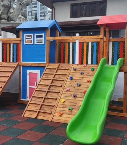 Ahşap Çift Kule Oyun Parkı (Mavi Evli) AK1171